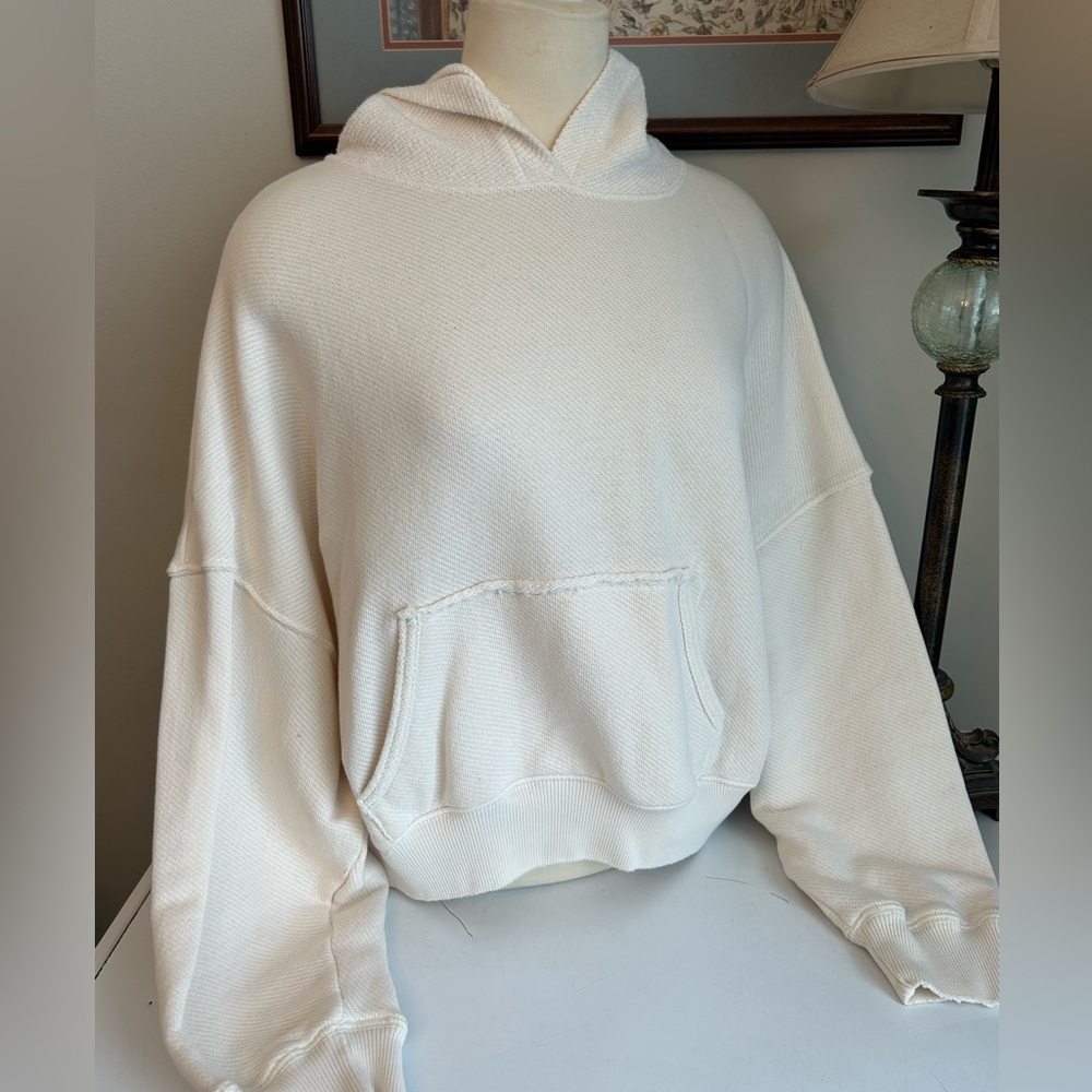 American Eagle Women's Ivory Cotton Pullover Hoodie Beach Coastal Hoodie‎ Size L